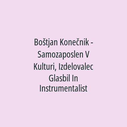 Boštjan Konečnik - Samozaposlen V Kulturi, Izdelovalec Glasbil In Instrumentalist